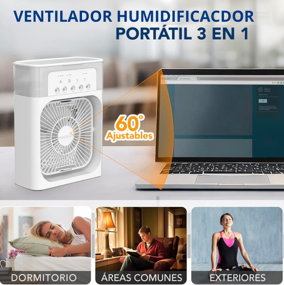 Ventilador Humidificador Portátil 3 en 1