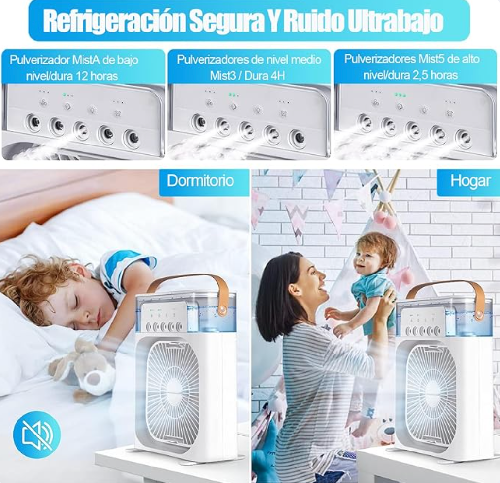 Ventilador Humidificador Portátil 3 en 1