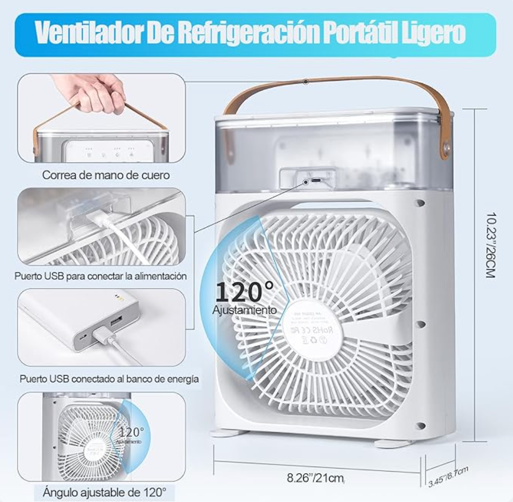 Ventilador Humidificador Portátil 3 en 1