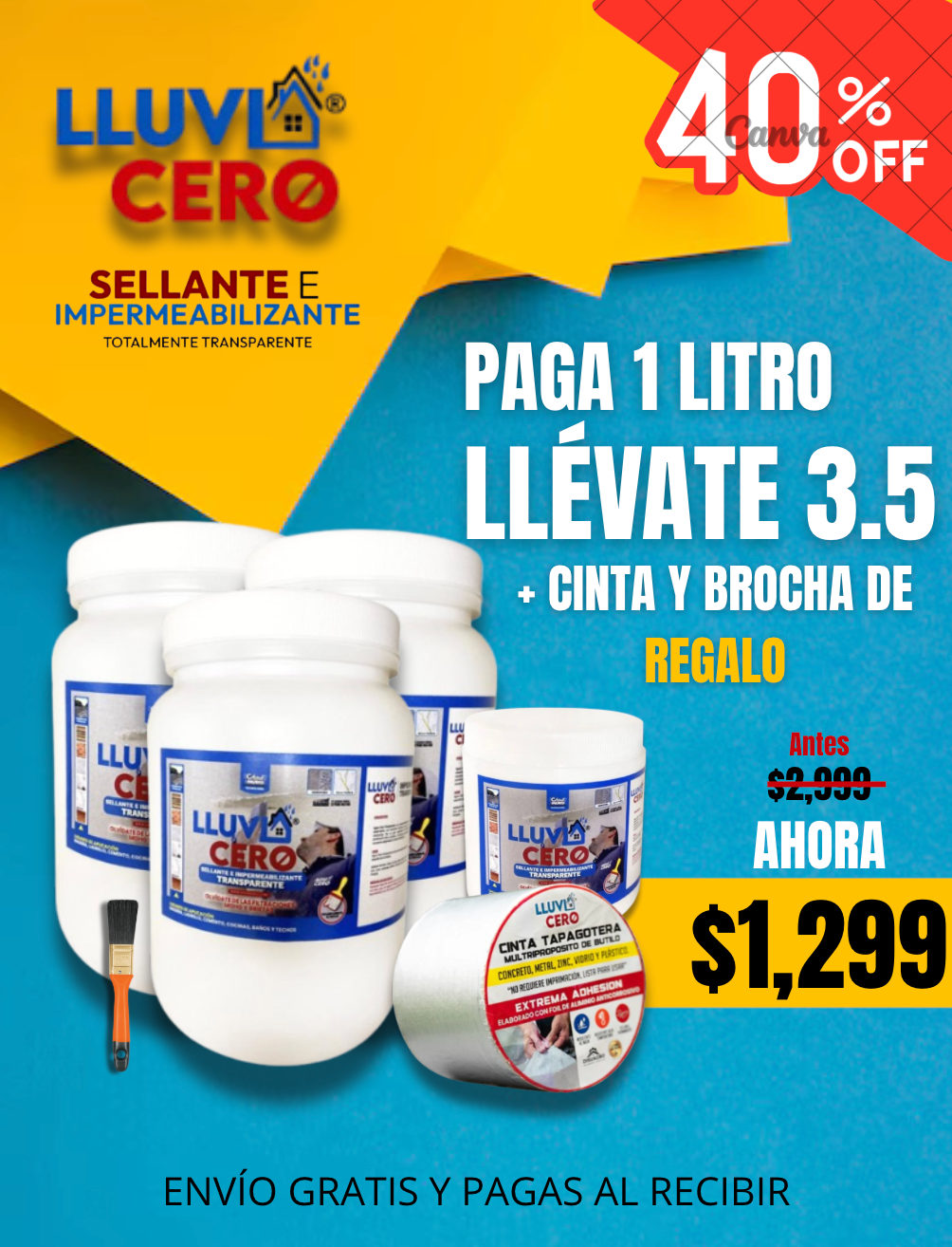 Lluvia Cero Impermeabilizante 3.5 Litros + cinta y brocha