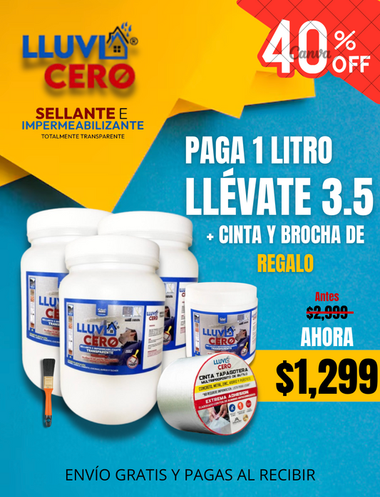 Lluvia Cero Impermeabilizante 3.5 Litros + cinta y brocha